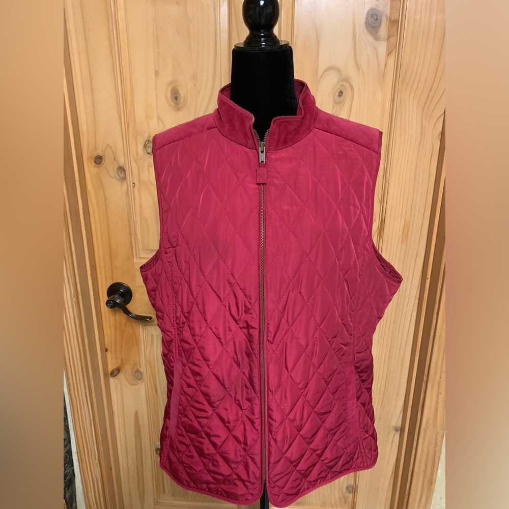 Talbots Red Quilted Vest with Stand-Up Collar
